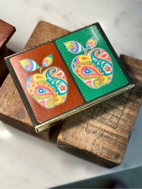Vintage Congress Psychedelic Apple Playing Cards 2 Decks with Box Retro 70s